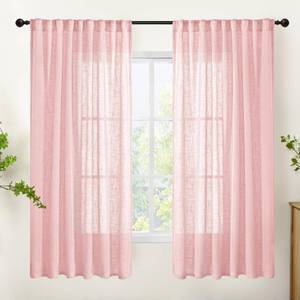 lot 4084 image: YoungsTex Light Pink Linen Curtains 63 Inch Length for Living Room, Semi Sheer Window Drapes Textured Light Filtering with Rod Pocket Back Tab for Girl Kids Bedroom, 2 Panels, 52 X 63 Inch