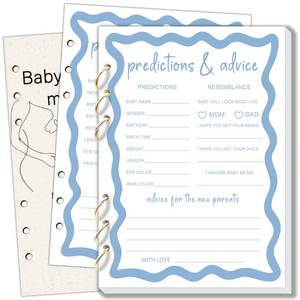 lot 4086 image: 30 Pack Large 5x7 Inch Baby Prediction Cards with Wishes and Advice, Minimalist Gender Neutral Theme, Fun Baby Shower Games for Boys Girls, with Gold Rings, Easy to Assemble into a Book for Collection