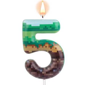 lot 382 image: Pixel Birthday Cake Candle, Green Pixel Birthday Number Candle Number Cake Toppers for Wedding Anniversary Themed Parties (5)