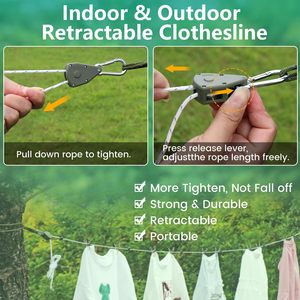 lot 391 image: Retractable Travel Clothesline, 19FT Adjustable Heavy-Duty Line with Reflective Pulley System, Stainless Hooks & Clips �� Portable for Camping, Cruise, Hotel, Balcony & Outdoor Laundry (Red)