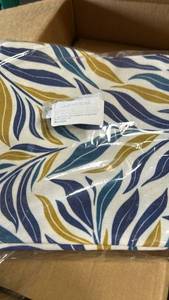 lot 393 image: Throw Pillow Cover Blue Gold White Leaf Pattern 18x18
