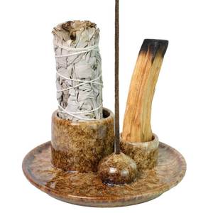 lot 396 image: 4 in 1 Incense Holder, Icense Burner for Burning Sage Smudge, palo Santo Sticks, Candle Incense Bowl, 5.12 Ceramic Ash Catcher Tray for Meditation Zen D�cor