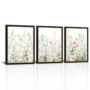 lot 397 image: AoArtWZ Wildflowers Canvas Wall Art Pink Flower Pictures Wall Decor Rustic Floral Painting Farmhouse Plant Artwork for Bedroom Office Decor Black and Gold Framed