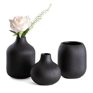 lot 400 image: Dnnnii Modern Black Ceramic Vase Set of 3, Ribbed Texture Boho Minimalist Home Decor, Small Decorative Vases for Centerpiece, Shelf, Tabletop - Aesthetic Touch for Neutral & Transitional Spaces