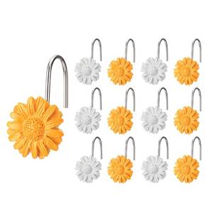 lot 386 image: SUQ I OME 12Pcs Spring Shower Curtain Hooks White Daisy Flower Curtain Rings Floral Decorative Curtain Hanger Hooks for Living Room Bedroom Bathroom Decor