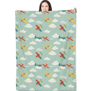 lot 390 image: Airplane Throw Blanket for Adults Kids, 50x60 in, Cute Vintage Planes and Clouds Theme Flannel Blankets for Bedroom, Couch, Travel, Home Decor, Fuzzy Soft Cozy Warm Gifts