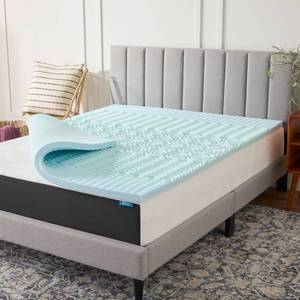 lot 10064 image: LUCID 2 Inch Gel Memory Foam Mattress Topper, Queen size �� 5 Zones �� Cooling Gel Infusion �� CertiPur Certified Foam - Retail $48
