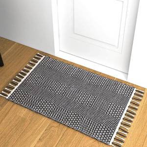 lot 11043 image: Eco Crave Jute Cotton Runner for Hallways 2.6x8 ft Handcrafted Natural Fiber Braided Indoor Floor Carpet, Farmhouse Entryway Runner Rug Perfect for Bedroom, Living Room, Kitchen Entry Mat, BlackWhite