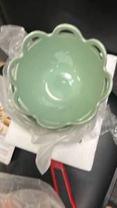 lot 16020 image: Temp-tation Iridescent Green Bowl with Handles