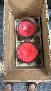 lot 16031 image: 2 Red Scented Candles in Glass Jars homeworx 1 used