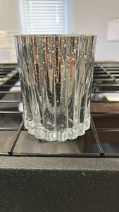 lot 16045 image: Clear Glass Vase with Vertical Ribbed Pattern and Scalloped Rim