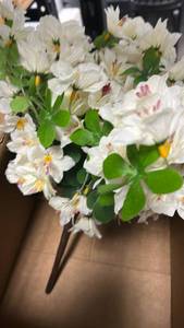 lot 16052 image: Faux Plants & Florals - White Flowers with Green Leaves Bouquet