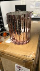 lot 16058 image: Pink Ribbed Glass Valerie Parr 3 each