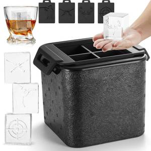 lot 273 image: TPPICK Clear Square Ice Cube Maker Mold for Whiskey Bourbon, Hunting Gifts for Men, Stocking Stuffers for Men, 4 Hunting Theme Ice Stamp Included