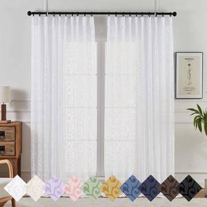lot 275 image: OWENIE Furman White Pinch Pleated Sheer Curtains 96 Inches Long for Bedroom Living Room, Modern Jacquard Light Filtering Window Curtains, Soft Semi Sheer Window Treatments, White, Each 60x96 Inch