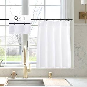 lot 309 image: White Linen Kitchen Curtains 18 inch Length Pinch Pleat Cafe Curtains 1 Panels