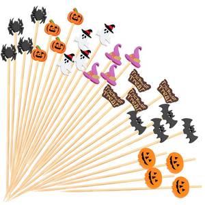 lot 320 image: FATLODA Halloween Cocktail Picks - Pumpkin Ghost Spider Bat, Decorative Toothpicks for Appetizers, 4.7 IN Bamboo Skewers Food Sticks for Charcuterie Board Accessories Halloween Themed Party Supplies