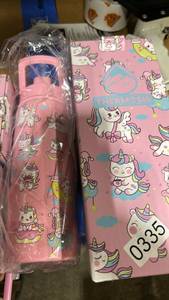 lot 337 image: Thermosis Pink Unicorn Insulated Water Bottle with Unicorn Print Notebook