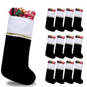 lot 353 image: Subyan 24 Pack Felt Christmas Stockings, 19 Inches Black and White Christmas Stocking Hanging Ornaments with Gold Trim for Family Christmas Holiday Decorations DIY Craft Large Xmas Stocking