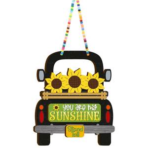 lot 5 image: Geelin 3D Sunflower Wooden Sign Summer Farmhouse Door Hanging Truck Decor with DIY Beads Wood Summer Spring Wall Decoration for Home Front Door Porch Window Party