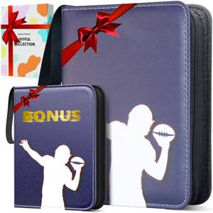 lot 6 image: Football Card Binder 900 Cards, 9-Pocket PU Leather Binder with 50 Removable Sleeves for Sports & TCG MTG Cards, Free 4-Pocket Trading Card Binder, Collector Storage Album