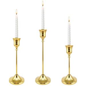 lot 8 image: Candlestick Holders Set of 3 �� Taper Candle Holders in 3 Sizes, Elegant Vintage-Modern BrassAluminum Candle Stick Holders for Home Decor, Weddings, Parties, Dining Table & Fireplace