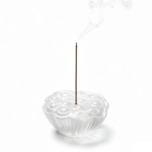 lot 12 image: Glass Lotus Incense Stick Holder with Ash Catcher, Handmade Crystal Glass, Lotus Pod Design Decor for Meditation, Yoga & Zen-Style HomeOffice