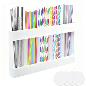 lot 14 image: 9.5 Large Acrylic Straw Holder for Cabinet Door �� Reusable Straw Organizer Storage Dispenser, Space-Saving Kitchen Accessories with Strong Adhesive, Transparent Cupboard Door Mounted Container