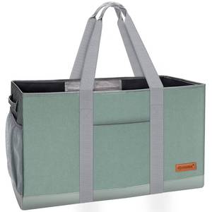 lot 22 image: MHOMER Reusable Upright Grocery Bags Extra Waterproof Large Tote Bag with Carrying Handles Reinforced Bottom and Side Durable Oxford Fabric Foldable Shopping Bags Light Green