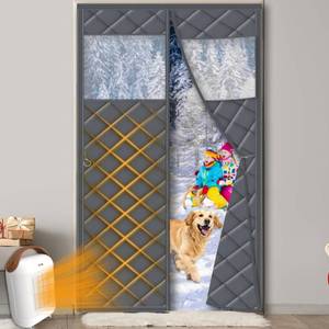 lot 42 image: JUIN Magnetic Screen Door Curtains Fit 32 x 80 Inches Door Size - Thermal Insulation Doors Curtain Cover for Winter Insulated Heat Magnets Closure - Gray (Curtain Size 34x82)
