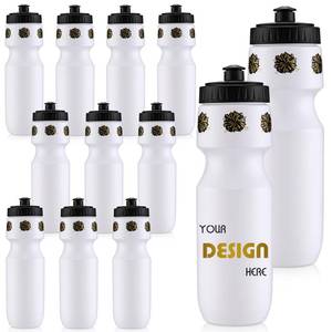 lot 51 image: Talltalk 12 Pack Cheerleading Water Bottles Bulk 24 oz Reusable Plastic Cheer Water Bottles with Pull Top Cap Dishwasher Safe Cheerleader Drinking Bottle for Game Sports Dance Party(Black and Gold)