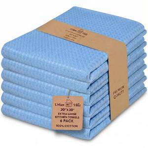 lot 56 image: Urban Villa Kitchen Towels Waffle Dish Towels for Kitchen Sky Blue Color Set of 6 Over Sized 18x28 Inches Kitchen Towels Highly Absorbent 100% Cotton Kitchen Hand Tea Towels Dish Cloths