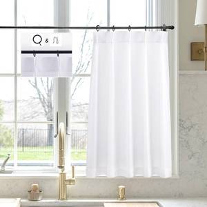 lot 58 image: LIMON HOME White Linen Kitchen Curtains 36 inch Length Pinch Pleat Cafe Curtains 1 Panels