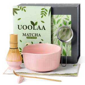 lot 74 image: UOOLAA Matcha Whisk Set, 7pcs Ceramic Bowl Matcha Kit & Handcrafted Bamboo Chasen Includes Bowl, Whisk, Spoons, Holder, Sifter for Matcha Lovers, Gift Mothers Day, Birthday, Anniversary