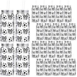 lot 101 image: Jingmore 24 Pack 14.2 oz Soccer Coquette Plastic Cups with Lid and Straw Clear Soccer Bow Reusable Cups Tumbler Senior Night Gifts for Coquette Birthday Sports Themed Party Supplies