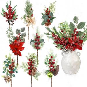 lot 107 image: Lukinuo Large Assorted Red Berry Picks Stem 8pcs Artificial Christmas Berries Pine Picks Pine Cone Holly Berry Stems for Crafts Christmas Floral Picks and Sprays for Xmas Decor Wreath Xmas Tree