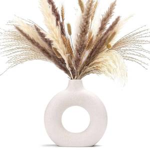lot 114 image: CEMABT White Donut Vase Hollow Ceramic Vase for Flowers Handmade Minimalist Boho ins Style Modern Home Decor for Wedding Dinner Table Party Living Room Office Bedroom(M)