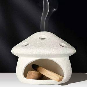 lot 115 image: Mushroom Palo Santo Holder Chimney Burner, Ceramic Smudge Bowl for Sage Cones Incense Sticks, Cute Aromatherapy Yoga Meditation Home Decor (White)