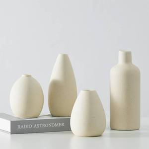 lot 123 image: CEMABT Beige Ceramic Vase Set - 4 Small Unique Flower Vases for Centerpieces, Decorative Modern Vases for Home Decor