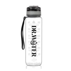 lot 125 image: Dr. Water Sports Water Bottle, 32oz Motivational Sports Water Bottle with Time Marker - Times to Drink - Tritan, BPA Free, Wide Mouth Leakproof, Grey (1 Bottle) Transparent see through