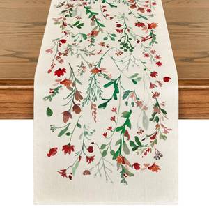 lot 146 image: Artoid Mode Floral Leaves Christmas Table Runner, Wild Flowers and Grasses Winter Kitchen Dining Table Decoration for Home Party Decor 13x72 Inch