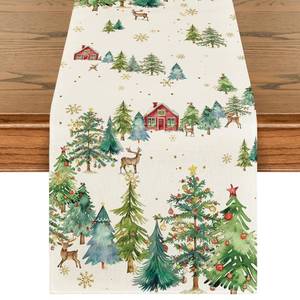 lot 148 image: Artoid Mode Xmas Trees Silhouette Christmas Table Runner, Seasonal Winter Kitchen Dining Table Decoration for Home Party Decor 13 x 60 Inch