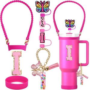 lot 172 image: ZYBIDEAL Accessories Set for Stanley Cup, 0.4 IN Letter Straw Cover, Silicone Bottle Handle, Boot for Stanley 30&40 Oz, Initial Charm & Sticker (Letter H, Rose)