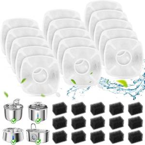 lot 179 image: 1515 Pack Cat Water Fountain Filters, Pet Water Fountain Filters Replacement for DogCat Stainless Steel Fountain PLWF005PLWF115PLWF105, 7 Months Set to Keep Drinking Fresh