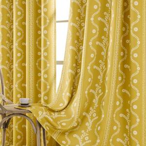 lot 181 image: LIMON HOME Mustard Yellow Curtains 63 Inch lench Long,Spring Window Treatments 100% Blackout Floral Boho Mid Century Modern Curtains Drapes for Living Room