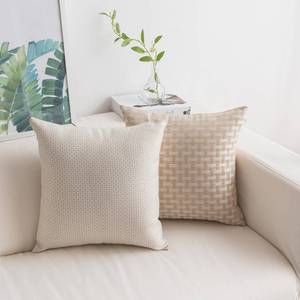 lot 187 image: Home Brilliant Pack of 2 Modern Farmhouse Throw Pillow Covers Decorative Textured Square Accent Cushion Covers Set for Sofa, 18 x 18 inches(45cm), White Beige
