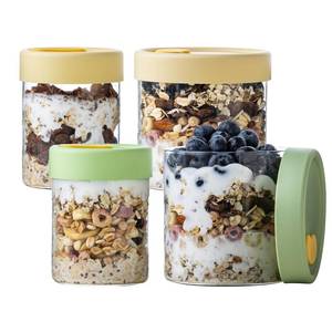 lot 194 image: wangsdjy Overnight Oats Containers with Lids, 22oz & 16 oz Glass Jars with Airtight Lids, Wide Mouth Overnight Oats Jar, Salad Meal Prep Jars for Food Storage Yogurt & Cereal (4PCS)