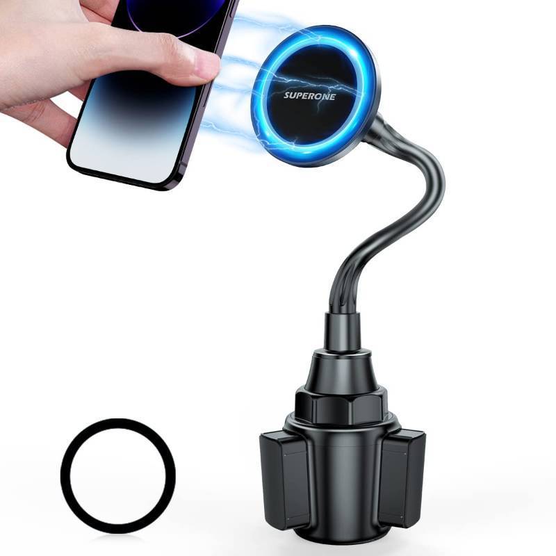 lot 7246 image: SUPERONE Magsafe Cup Holder Phone Mount, Universal Cup Phone Holder for Car, Wireless Magnetic Car Mount with Adjustable Neck & 360°Rotation for iPhone 17 16 15 14 13 12Pro Max Samsung Smartphones - Retail $32