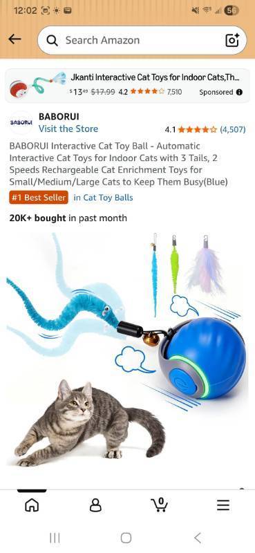 lot 15440 image: Electric Rolling Ball Pet Toy with USB-C Charging Cable - Retail $10