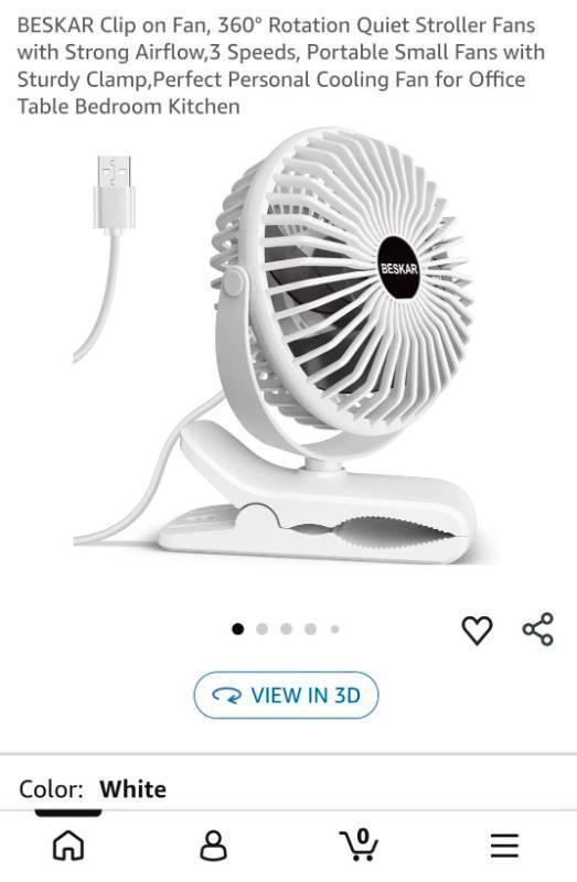 lot 5078 image: BESKAR Clip on Fan 360° Rotation 3 Speeds Portable Small Fan